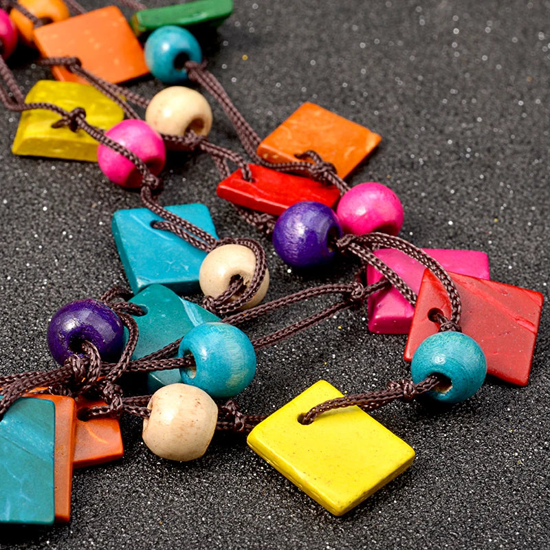 UDDEIN Vintage Wood Statement Necklace