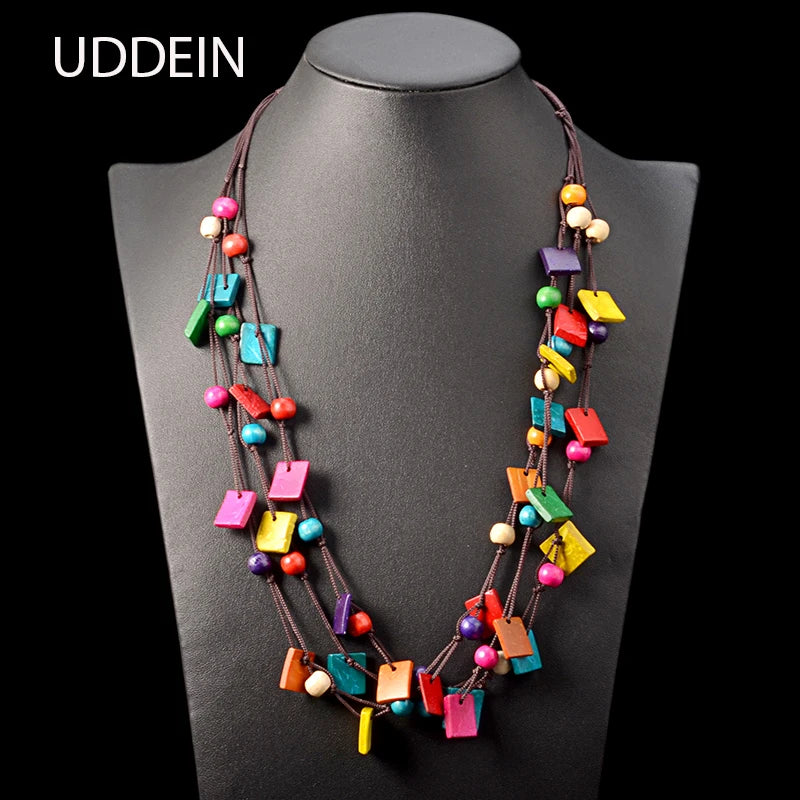 UDDEIN Vintage Wood Statement Necklace