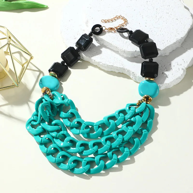 Vintage Emerald Resin Statement Necklace