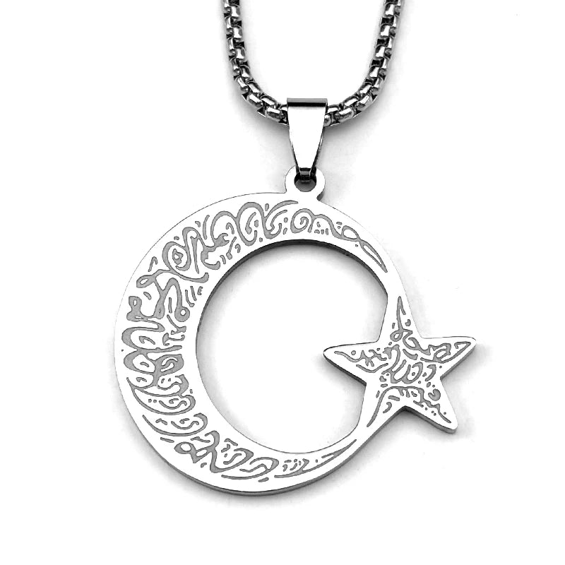 Spiritual Crescent Moon Steel Necklace