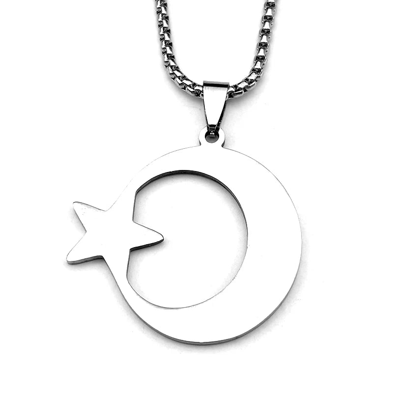 Spiritual Crescent Moon Steel Necklace