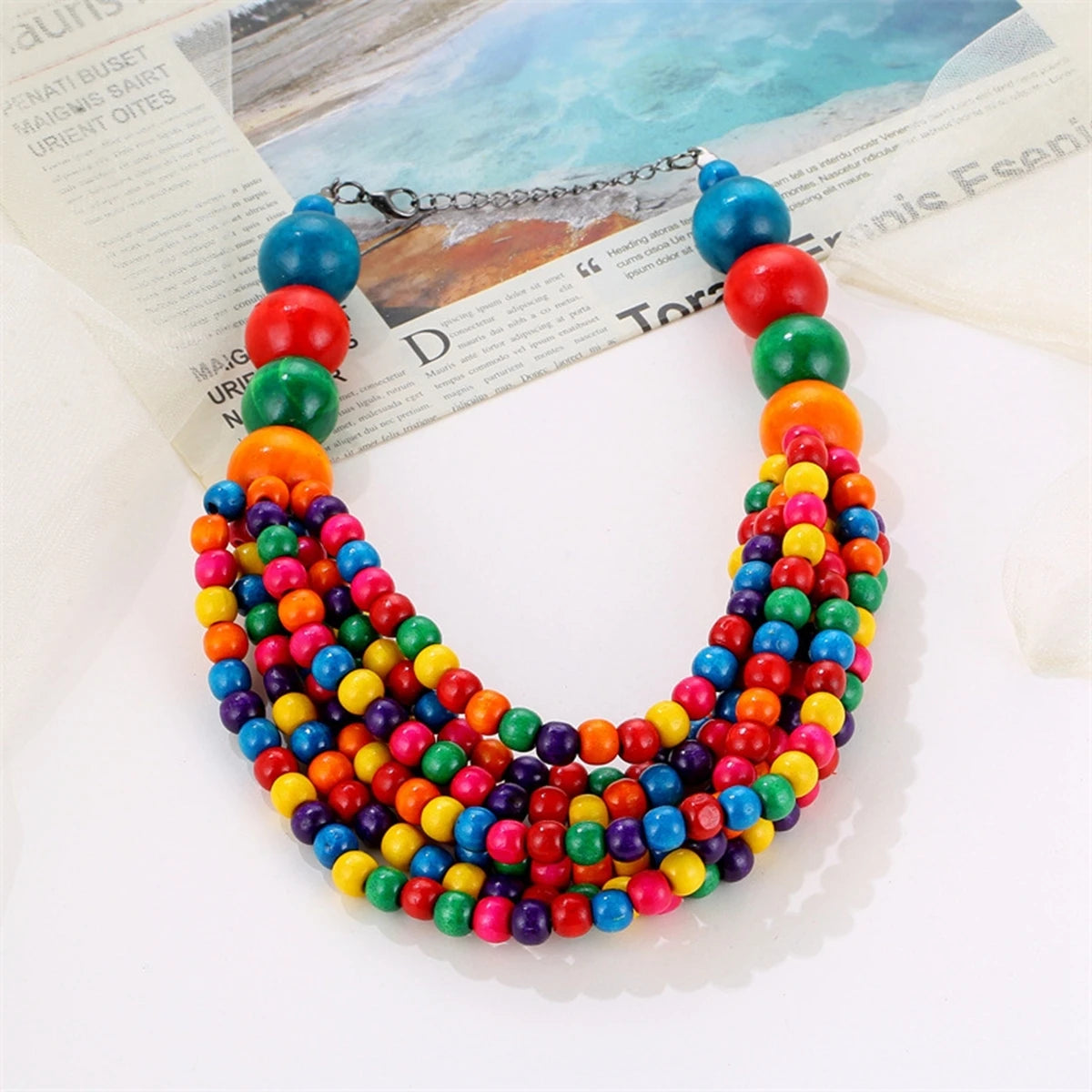 Boho African Wood Bib Necklace