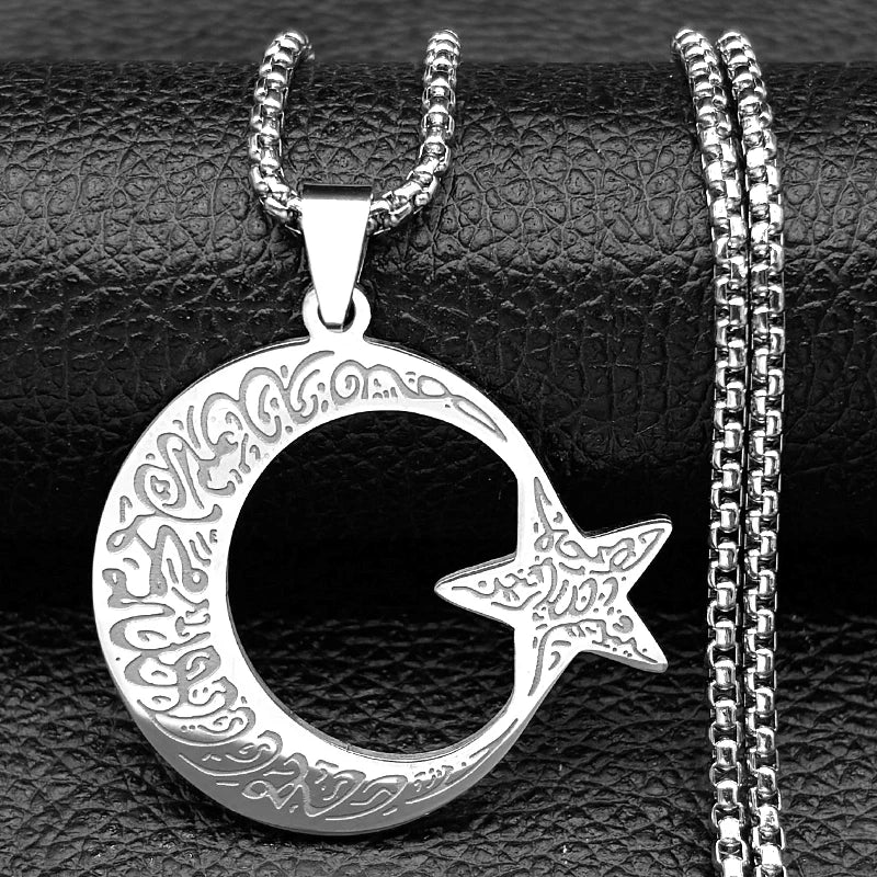 Spiritual Crescent Moon Steel Necklace