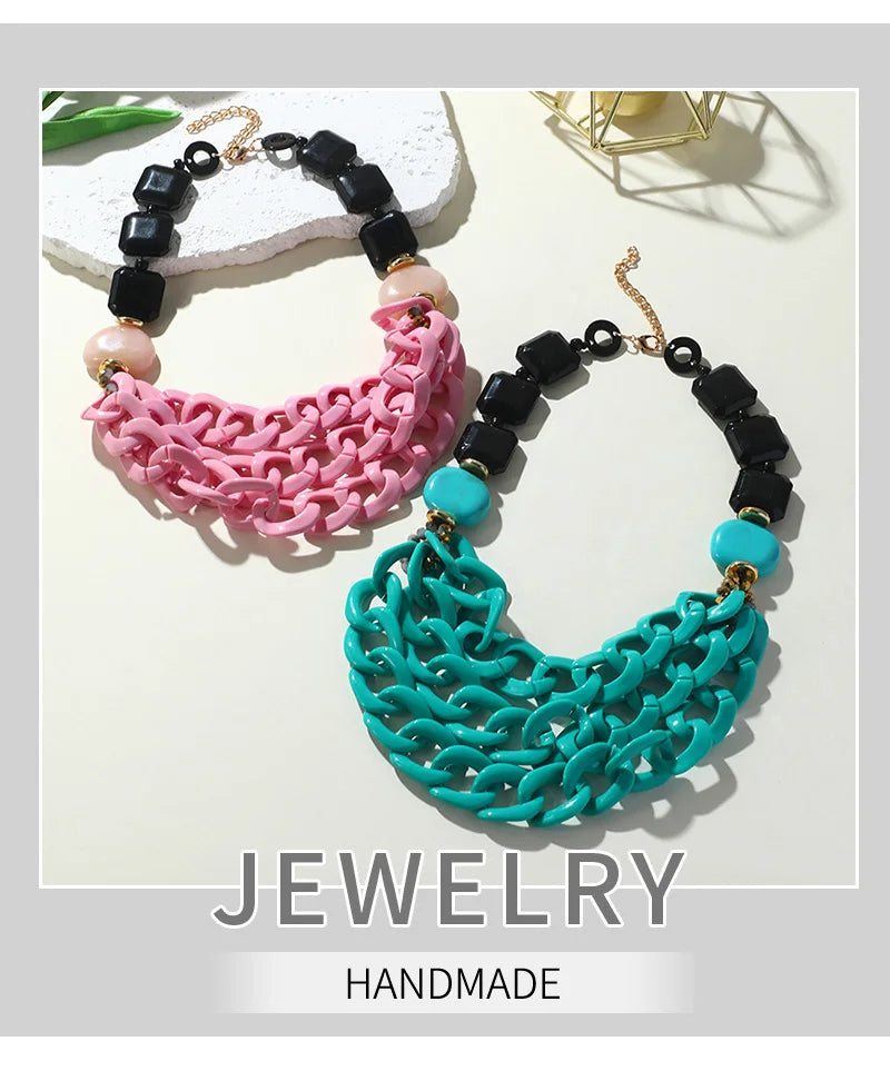 Vintage Emerald Resin Statement Necklace