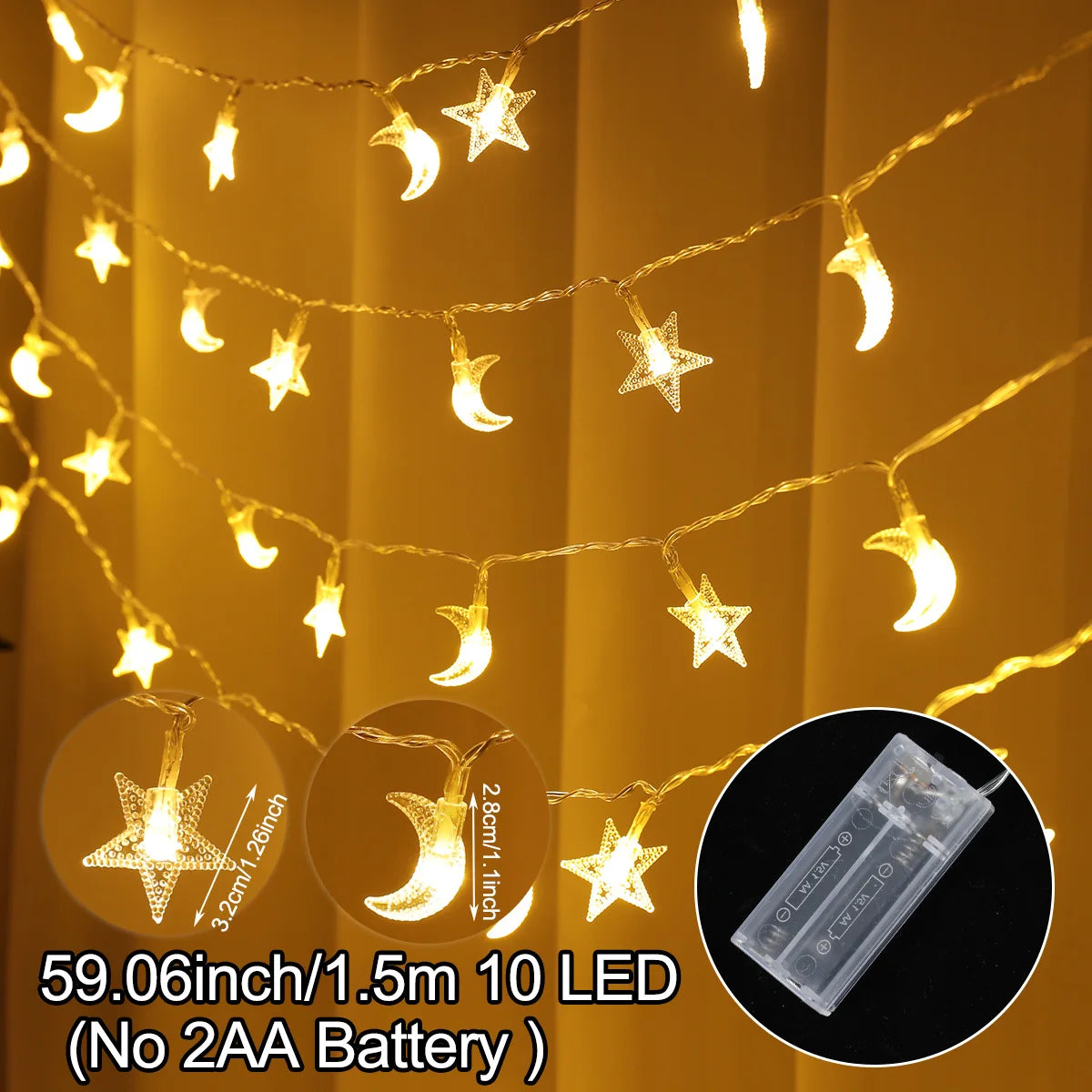 Eid and Ramadan Moon Star String Lights