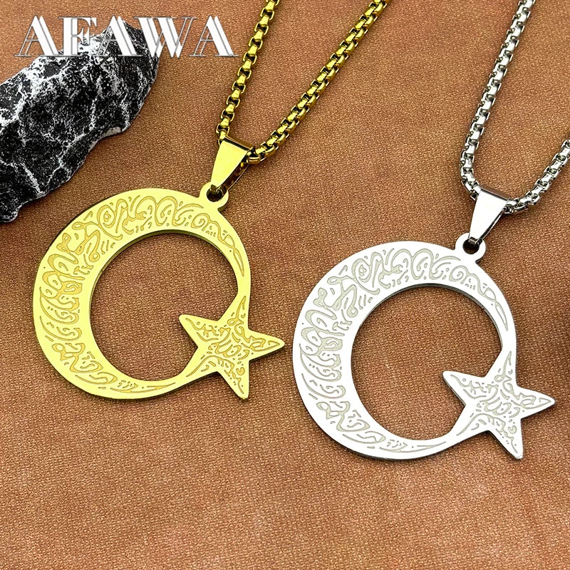 Spiritual Crescent Moon Steel Necklace