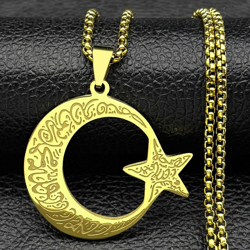 Spiritual Crescent Moon Steel Necklace