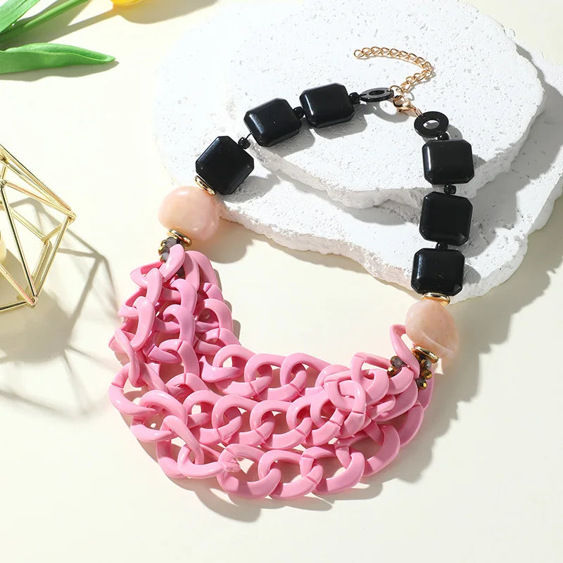 Vintage Emerald Resin Statement Necklace